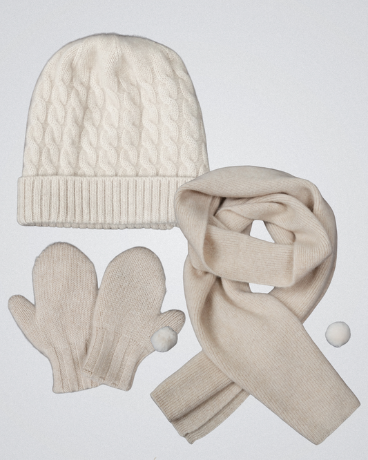 Baby Set: Haube Schal & Handschuhe (Beige)