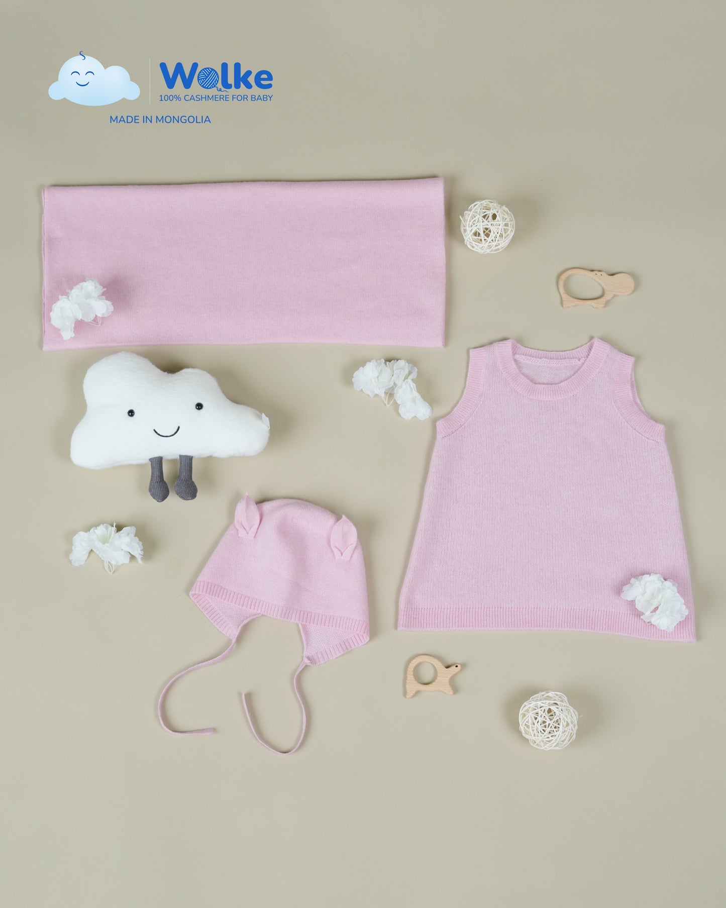 Rosa Baby-Set (3-teilig) 100 % reinem Kaschmir