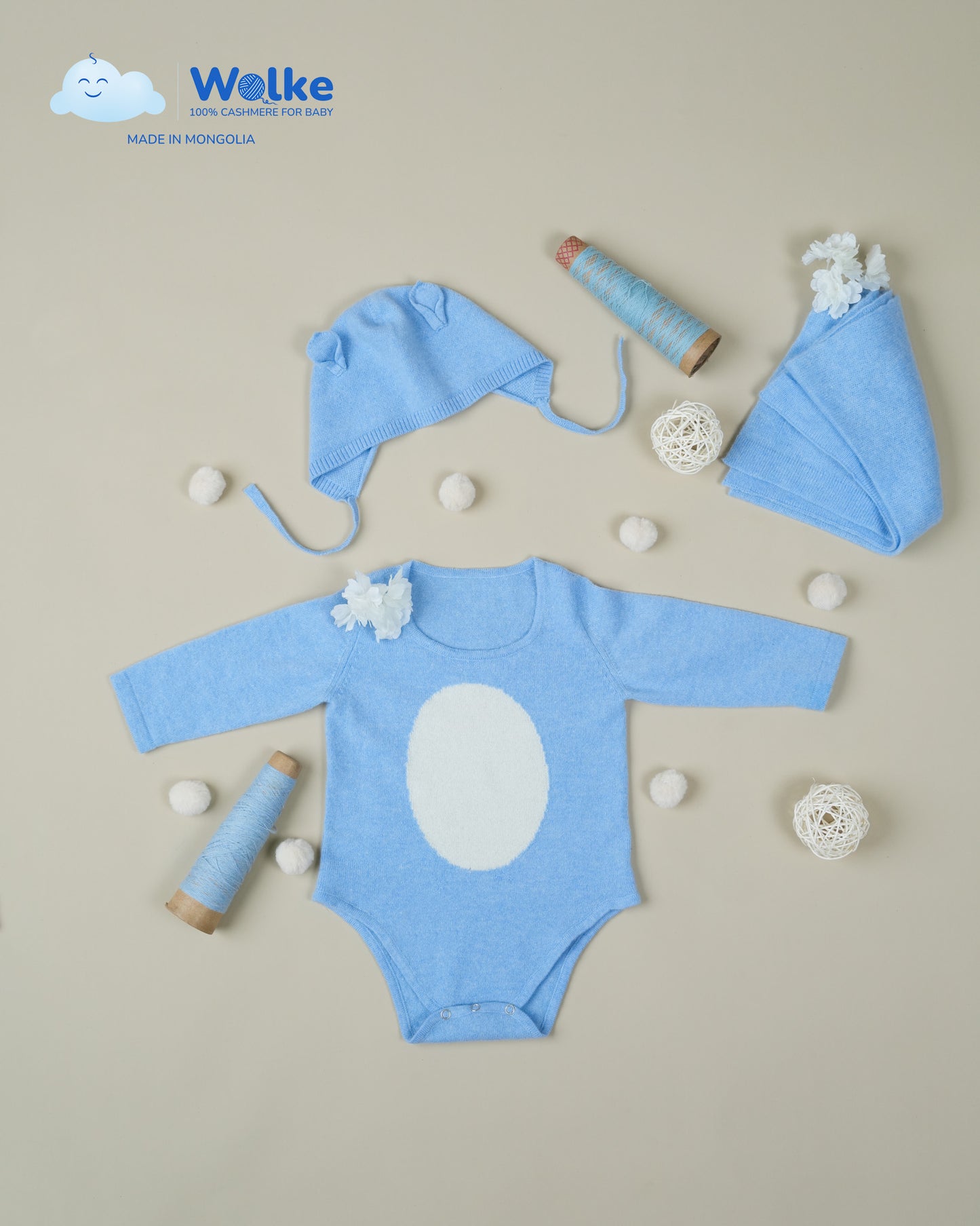 Blaues Baby-Set (3-teilig) 100 % Kaschmir