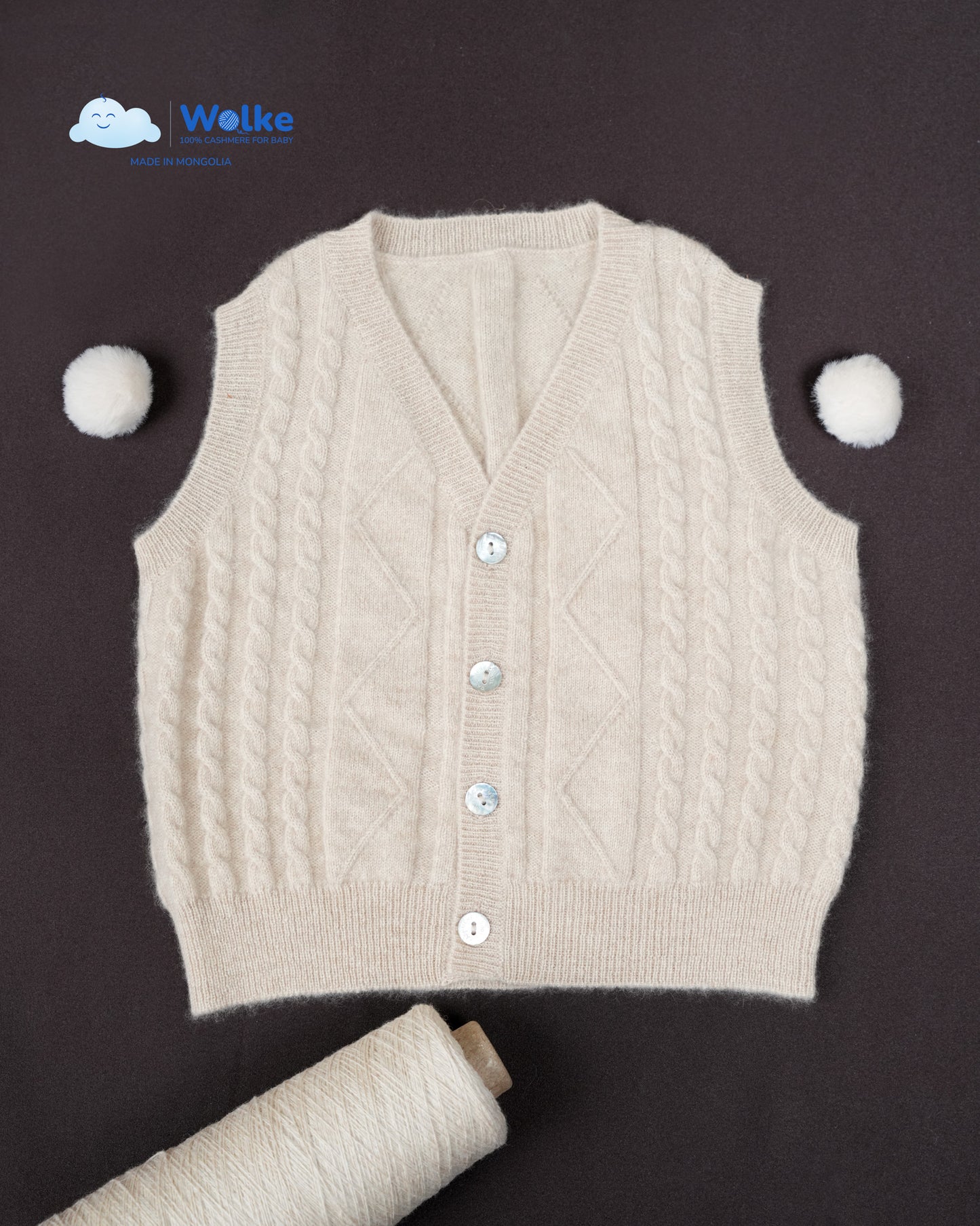 Baby vest made from 100% cashmere – cable knit pattern
