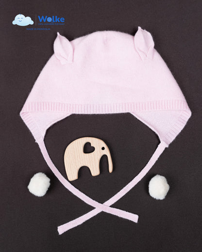 Baby Haube Rosa aus 100 % Cashmere – mit Bindeband