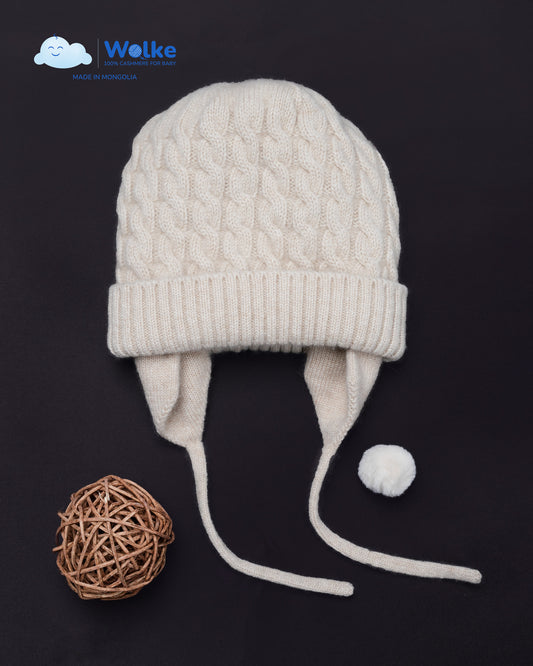 Baby Haube aus 100 % Cashmere – mit Bindeband