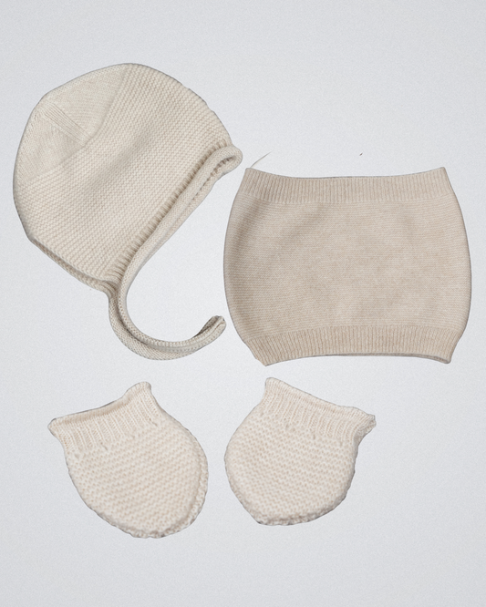 Neugeborenen-Set (Creme, 3-teilig) 100 % reinem Kaschmir